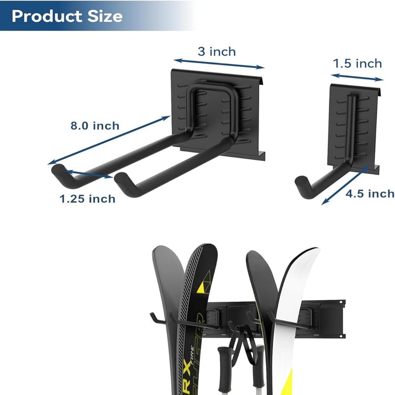 WALMANN Wall Mounted Ski Rack, Garage Ski Storage for 4 Pairs of Skis Mount Hanger Home Shed and Garage Snowboard Wall Rack Holds Up to 200 lbs - Image 4